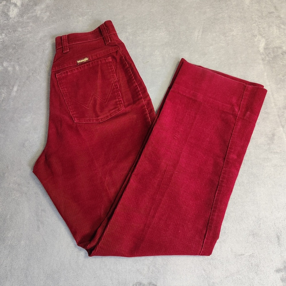 Vintage 70s 80s Wrangler Corduroy Pants Womens Red High Waist Made In USA 28x29